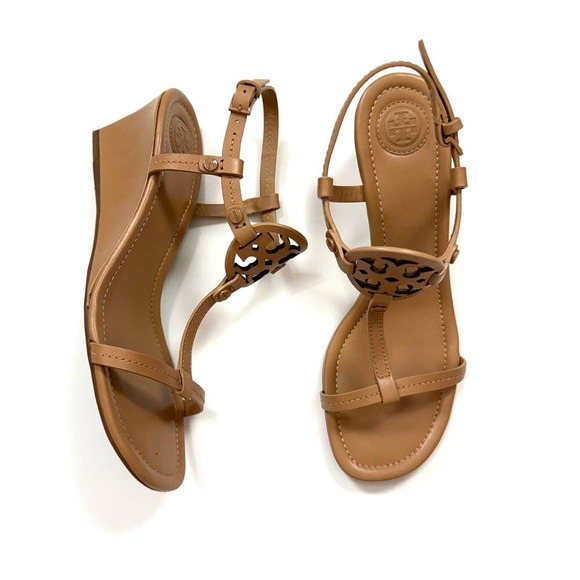 Tory Burch Shoes - Tory Burch Women's Leather Sandal Size 9 Miller‎ Wedge Dusty Cyprus Brown Tan